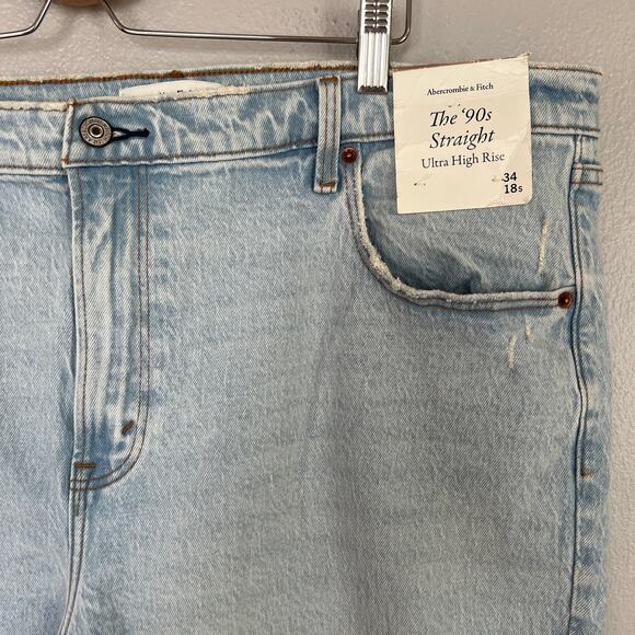 NWT Abercrombie Fitch 90s Straight Leg Ultra High Rise Jeans Women's 34 18 Short - Picture 4 of 12